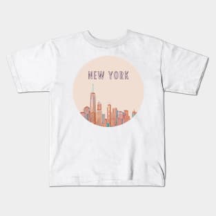 New York City (Manhattan) Skyline in Pink Kids T-Shirt